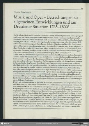 Musik und Oper - Betrachtungen zu allgemeinen Entwicklungen und zur Dresdner Situation 1765-1800