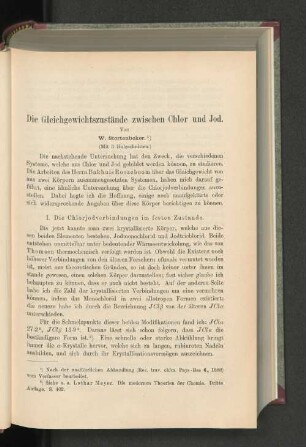 Die Gleichgewichtszustände zwischen Chlor und Jod.