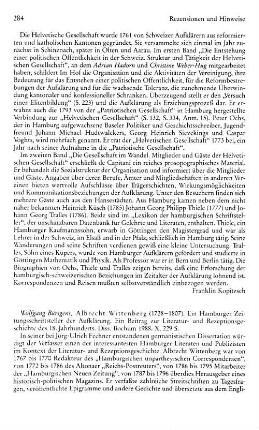 Bürsgens, Wolfgang :: Albrecht Wittenberg 1728 - 1807, ein Hamburger Zeitungsschriftsteller der Aufklärung, ein Beitrag zur Literatur- und Rezeptionsgeschichte des 18. Jahrhunderts, Diss. : Bochum, 1988