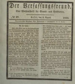 № 27. Cassel, den 3. August. 1831.