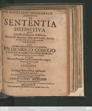 Disputatio Inauguralis Iuridica De Sententia Definitiva