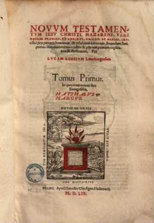 Novvm Testamentum Iesv Christi Nazareni, Veri Messiae Promissi Et Exhibiti, Filii Dei Et Mariae ..., 1. Matthaeus & Marcus