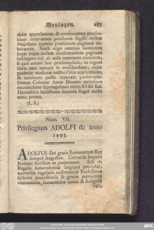 Num. VII. Privilegium Adolfi de anno 1293.