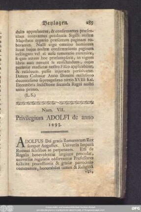 Num. VII. Privilegium Adolfi de anno 1293.