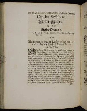Sectio 6ta. Closter-Sachen.