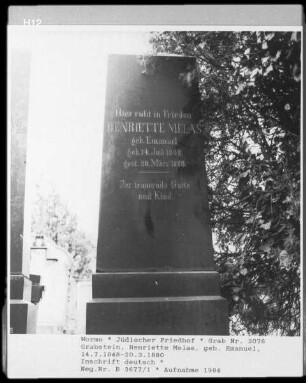 Grabstein von Henriette Melas, geborene Emanuel (gestorben 1880.03.20)