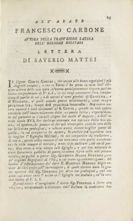 All' Abate Francesco Carbone ... Lettera Di Saverio Mattei
