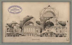 Wettbewerb Museumsinsel, Berlin: Querschnitt durch Hauptvestibül und Parthenon, große Mittelhalle, Pergamon und Zentralraum für hellenistische Skulpturen