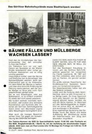 Informationsbroschüre und Flugblätter: Görlitzer Park