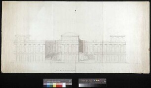 Aufriss einer Eingangsseite dieses Schlossneubaus mit großer Freitreppe (Cap. 7, Nr. 2, Bl. 9a)