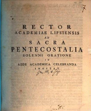 Rector Academiae Lipsiensis ad sacra pentecostalia sol. oratione ... celebranda invitat : [inest commentatio ad Genes. IV, 8]