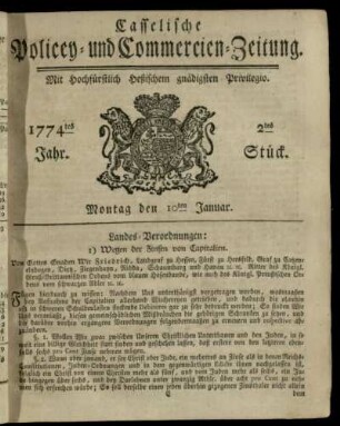 2tes Stueck, Montag den 10ten Januar 1774