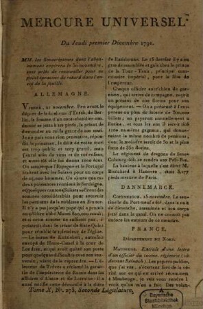 Le Mercure universel. 10. 1791 = Dez.