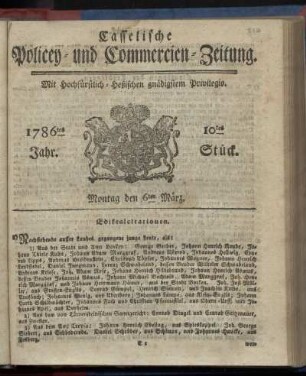 10tes Stueck, Montag den 6ten Maerz. 1786