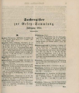 Sachregister zur Gesetz-Sammlung. Jahrgang 1855