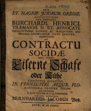 De Contractu Socidae Quo Vulgo Eiserne Schafe oder Kühe Constitui Dicuntur
