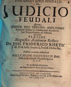 Discursus Iuris Feudalis De Iudicio Feudali