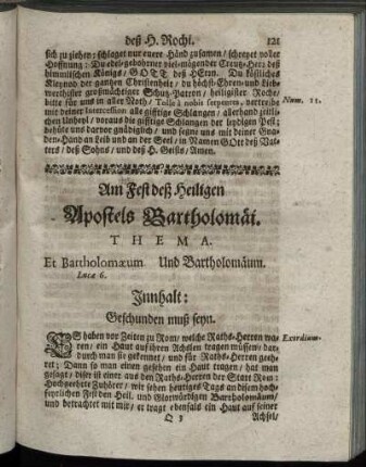 Am Fest deß Heiligen Apostels Bartholomäi.