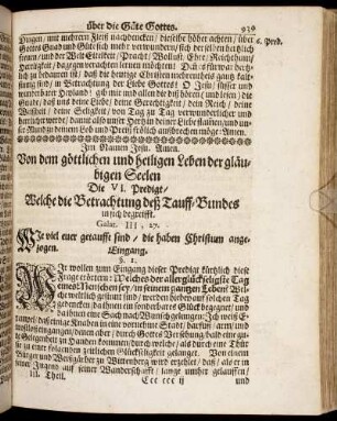 Die VI. Predigt/ Welche die Betrachtung deß Tauff-Bundes in sich begreifft.