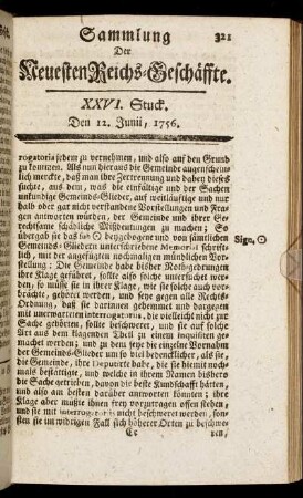 XXVI. Stuck. Den 12. Junii, 1756.