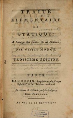 Traité élémentaire de Statique