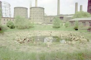v Fundament Kühlturm 2, Kühlturm 6, 4, 5, 3, BBS-Baracke, 110 kV-Schalthaus, Warmwasser-Pumpenhaus 1, h Schornsteine Vorschaltanlage, Schornstein 6, 5, 4,