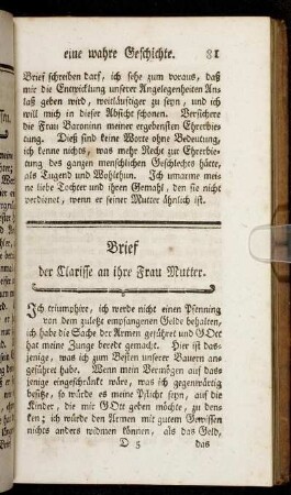 Brief der Clarisse an ihre Frau Mutter. - Brief von Clarissen an Lady Hariote.