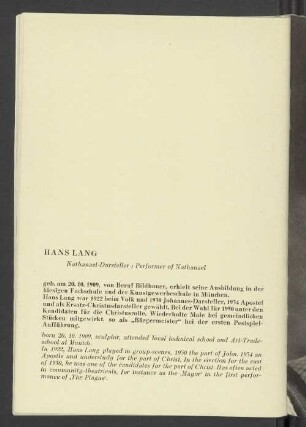 Hans Lang Nathanael-Darsteller / Performer of Nathanael