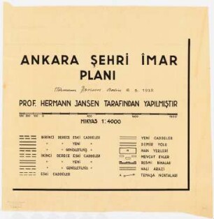 Gesamtbebauungsplan Ankara: Teilblatt mit Legende 1:4000