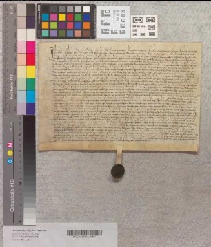 Der Richter Johann Cloet zu Ahlen bezeugt den Landtausch vor der Stadt zwischen Heinrich Noerman und Abt Arnd und dem Kloster Marienfeld.
