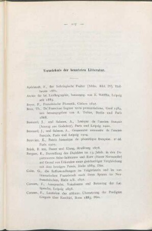 Verzeichnis der benutzen Litteratur.