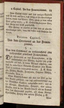 Drittes Capitel. Von dem Ceremoniel an das Frauenzimmer.