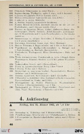 4. Auktionstag Freitag, den 25. Jänner 1935, ½ 3 Uhr (Nr. 1201-1600)