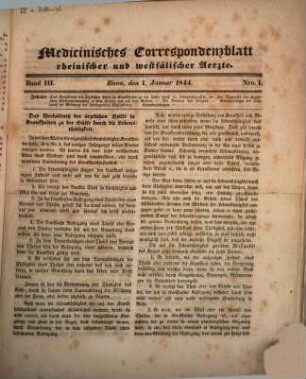 Medicinisches Correspondenzblatt rheinischer und westfälischer Ärzte. 3, 3. 1844