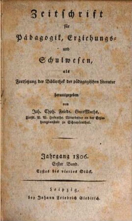 Zeitschrift für Pädagogik, Erziehungs- und Schulwesen. 1806,1 = Bd. 19