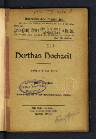 Herthas Hochzeit : Lustspiel in vier Akten