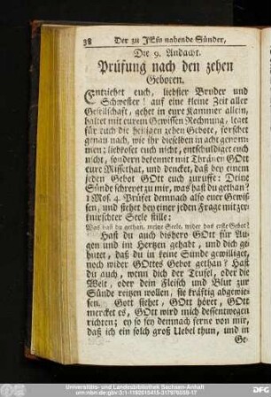 Die 9. Andacht. Prüfung nach den zehen Geboten.