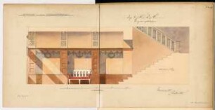 Eingangsraum in einem Berliner Wohnhaus Monatskonkurrenz Dezember 1907: Aufriss Längswandansicht (mit Treppe) 1:20; Maßstabsleiste