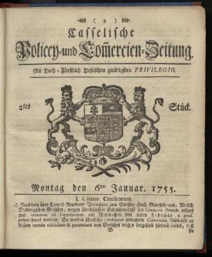 2tes Stueck, Montag den 6ten Januar 1755