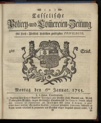 2tes Stueck, Montag den 6ten Januar 1755