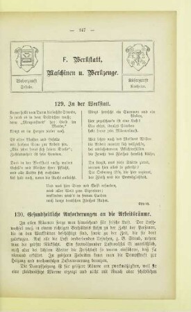 F. Werkstatt, Maschinen u. Werkzeuge