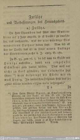 Zusätze und Verbesserungen des Herausgebers