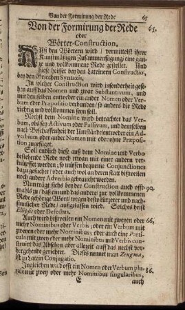 Von der Formirung der Rede oder Wörter-Construction