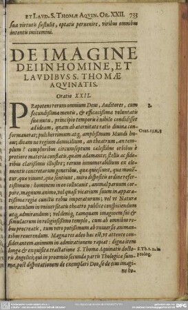 [Oratio XXII.] De Imagine Dei In Homine, Et Laudibus S. Thomae Aquinatis