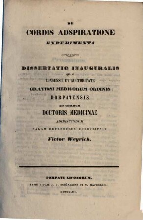 De cordis adspiratione experimenta : Diss. inaug.