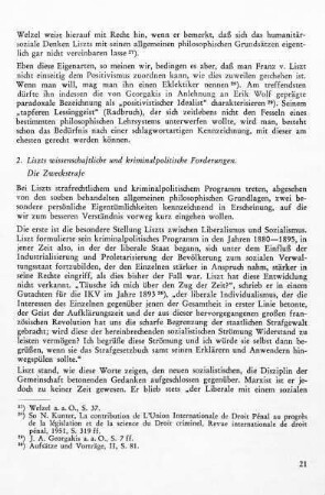 2. Liszts wissenschaftliche und kriminalpolitische Forderungen. Die Zweckstrafe