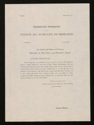 Planche Cbis: Traduction Francaise de la Pétition des habitants de Pirmasens