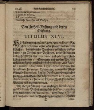 Von Urtheil-Fassung und deren Eröffnung. Titulus XLVI.