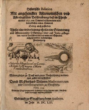Historische Relation des anno 1652 erschienenen Cometens