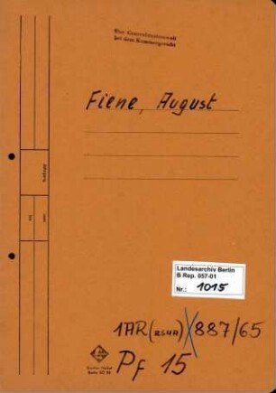 Personenheft August Fiene (*20.02.1890), Kriminalsekretär